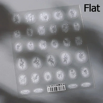 5D Gold Stamped Nail Art Stickers - Silver Sun Stars Snake Chinese Style Self-Adhesive Manicure Decals