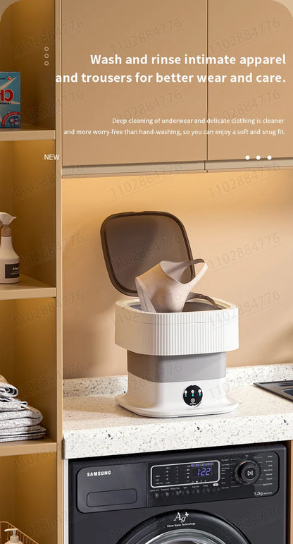 10L High-End Foldable Portable Washing Machine – Large Capacity with Blue Light, Timed Washing & Dehydration