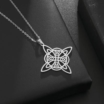 Witch Knot Necklace – Stainless Steel Magic Celtic Knot Pendant, Pagan Witchcraft Symbols, Jewelry Gift for Women