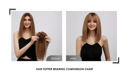 Synthetic Hair Topper with Bangs – Clip-in Hair Extensions for Women, Increase Volume, Cover White Hair & Hairline