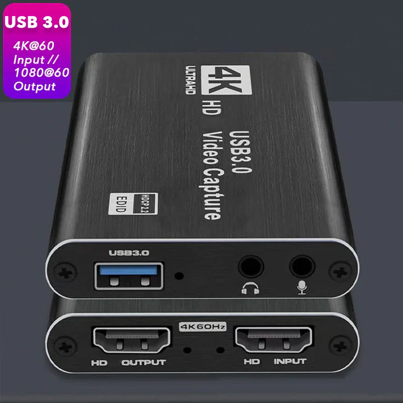 4K USB 3.0 Video Capture Card - HDMI-Compatible 1080P 60Hz HD Recorder for PS4, OBS, Game Recording & Live Streaming