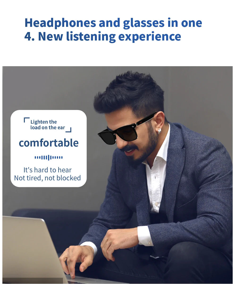 SENBONO E13 Smart Glasses – Blue Light Filtering Polarized Lenses with Audio, Built-in Mic, Speakers, Touch & Voice Assistant