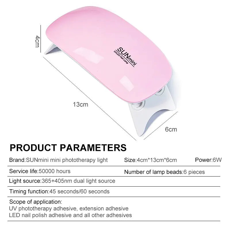 6W Mini Nail Dryer Machine: Portable UV Manicure Lamp - Home Use Nail Lamp for Drying Polish Varnish, with USB Cable