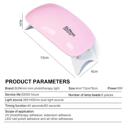 6W Mini Nail Dryer Machine: Portable UV Manicure Lamp - Home Use Nail Lamp for Drying Polish Varnish, with USB Cable