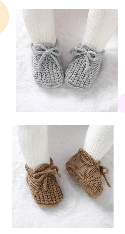 Newborn Baby Shoes — Knitted First Boots for Boys & Girls, Solid Toddler Bed Footwear 0-18M