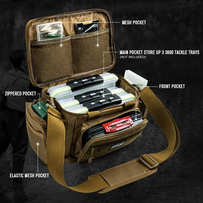 Goture 600D Oxford Fabric Fishing Bag - Durable High Capacity Crossbody Shoulder Bag for Men, Outdoor Gear Storage