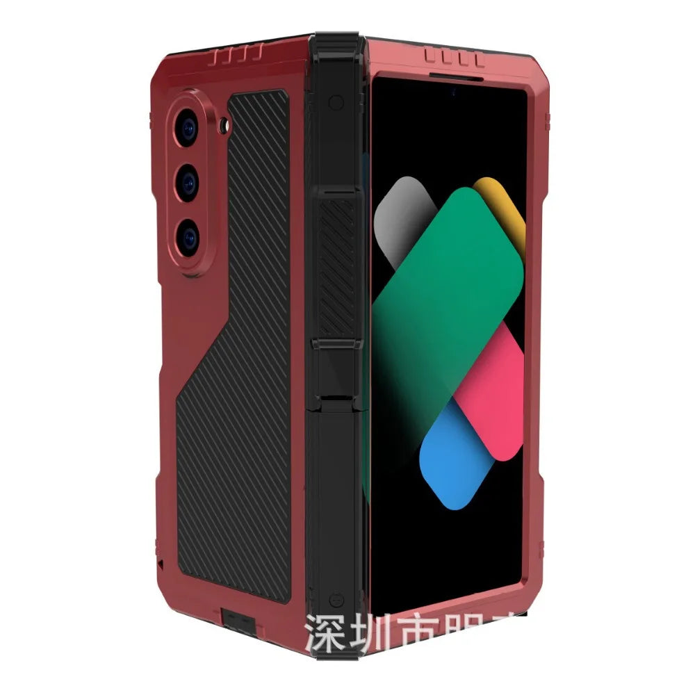 Heavy Duty Metal Shockproof Case for Samsung Galaxy Z Fold 6/5/4 – Anti-Fall Silicone Bumper Cover with PET Screen Protector