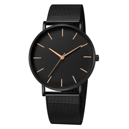 Men’s Ultra-Thin Black Stainless Steel Quartz Watch – Minimalist Business Fashion Wristwatch