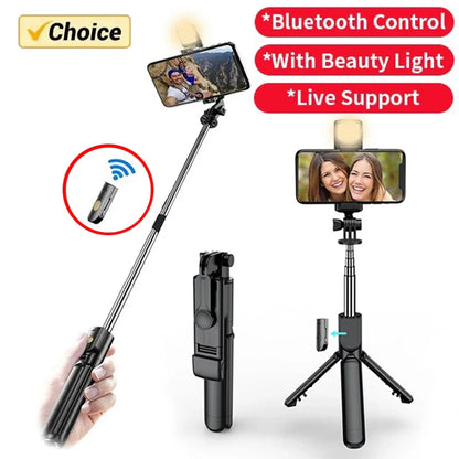 Wireless Selfie Stick & Tripod Stand with Light – Bluetooth Remote for iPhone, Mobile & TikTok Live