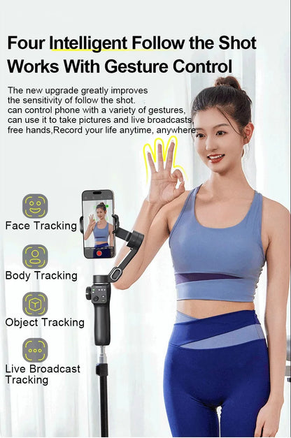 AOCHUAN Smart V8 3-Axis Handheld Gimbal – Phone Stabilizer with Extension Rod, Tripod & Face Tracking for iPhone, Android, TikTok & Vlog