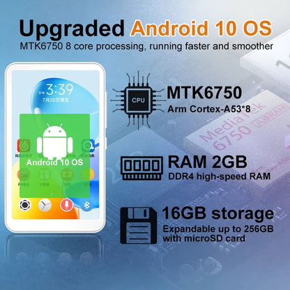 Famue BF12 4-Inch MP4 Player - 1080P Android 10 Media Player with Wi-Fi, Bluetooth & Google Play Store