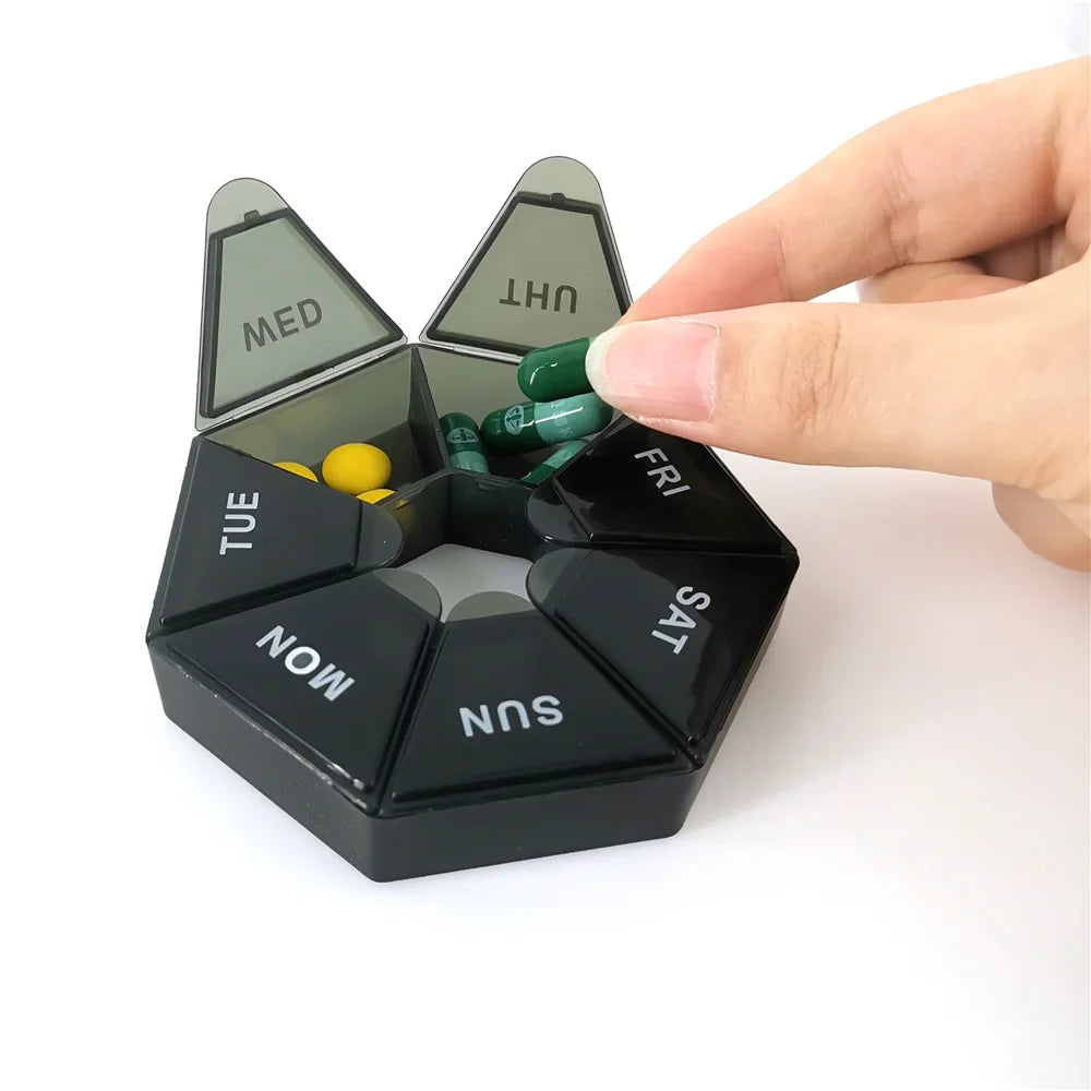 7 Day Weekly Pillbox – Tablet Holder & Medicine Organizer with Color-Coded Compartments