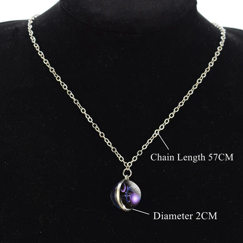 Luminous Zodiac Constellation Necklace – Starry Sky Glass Ball Pendant for Men & Women, 12 Astrology Signs Gift