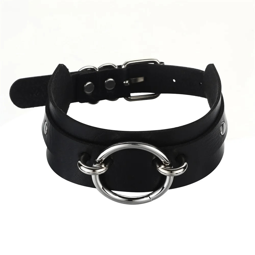 Goth Punk Rock Choker Necklace — Black Leather Collar for Women, Halloween Cosplay Jewelry & Party Costume Accessory