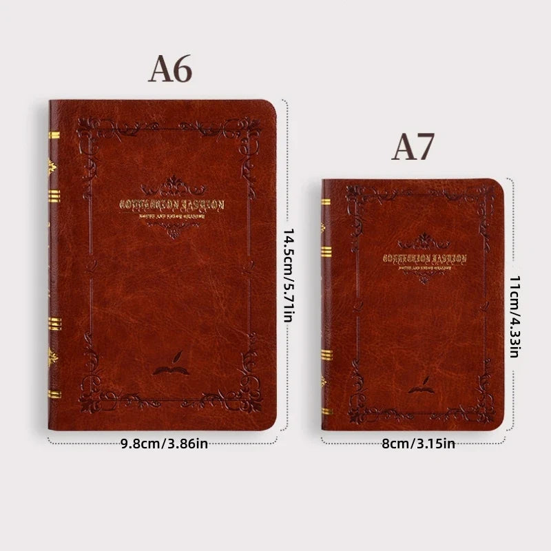 A6/A7 Vintage Hot Gold Printed Notebook – Cute Compact PU Leather Pocket Diary, Hard Shell School & Office Supplies