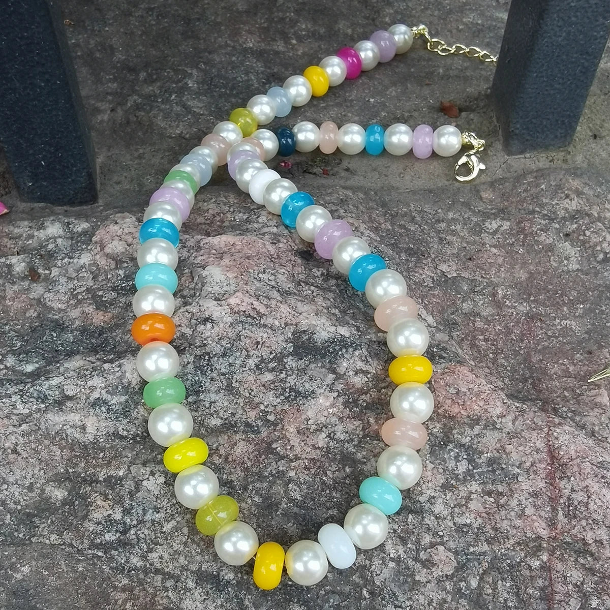 Luxury Pearl Necklace for Women - Adjustable Square Chunky Resin Statement Jewelry