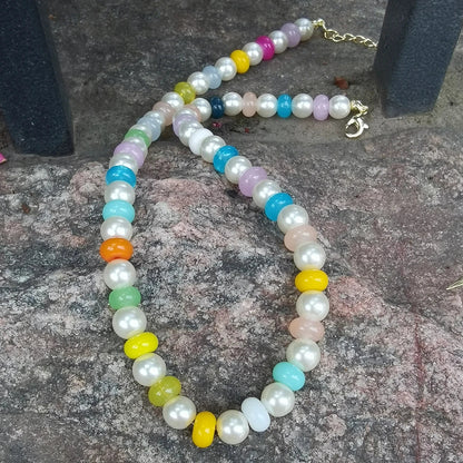 Luxury Pearl Necklace for Women - Adjustable Square Chunky Resin Statement Jewelry