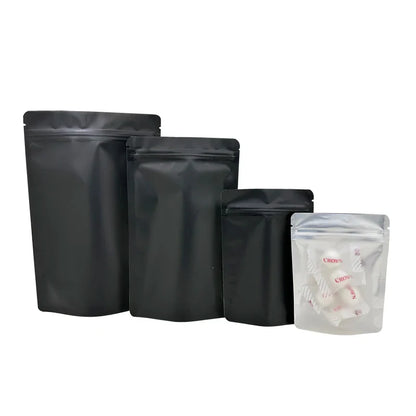 20–100PCS Black Matte Zipper Bags — Smell-Proof Mylar Pouches with One-Side Clear Window