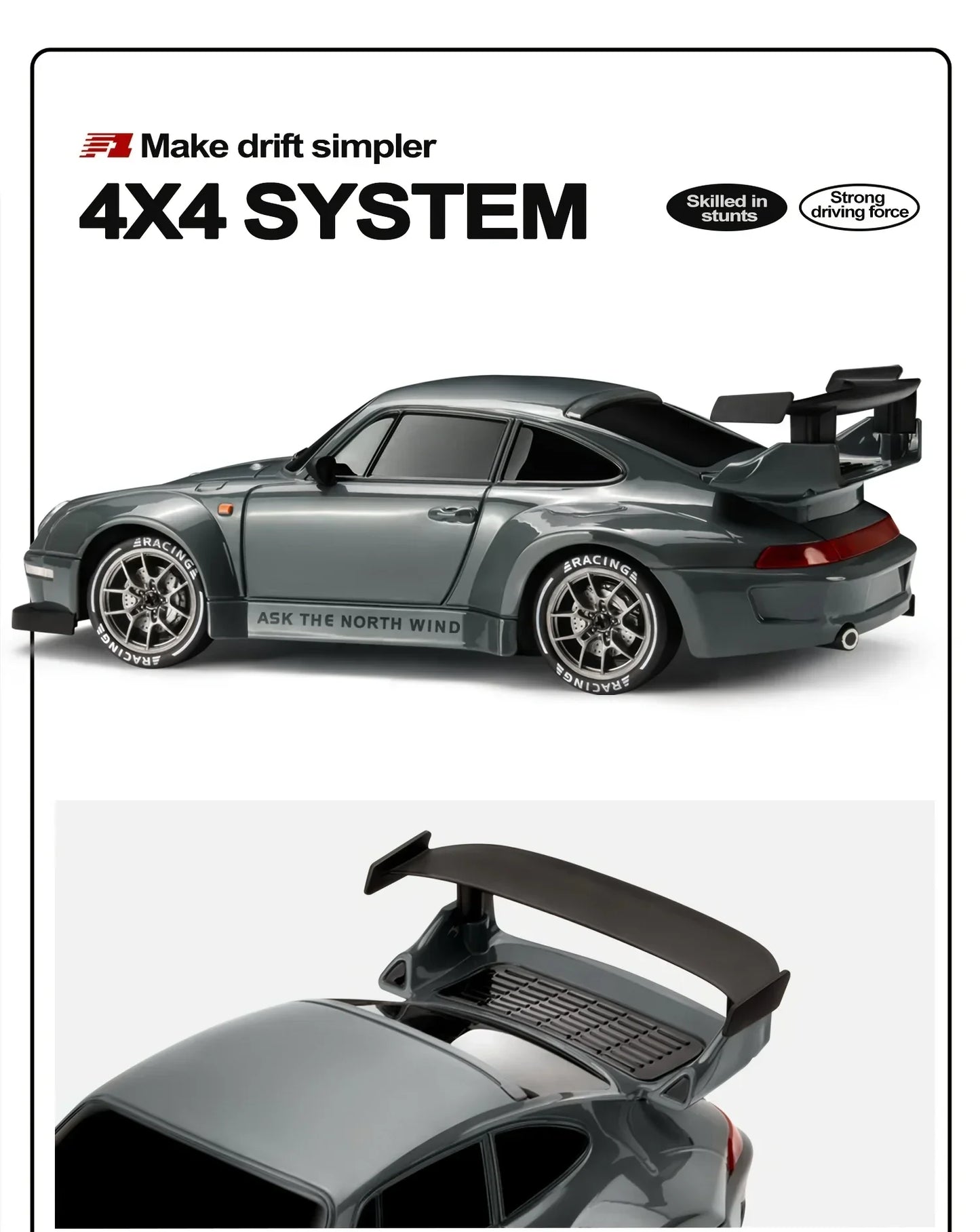 1:24 4WD RC Drift Car – High-Speed 20KM/H Remote Control Racing Toy with Turbo, 2-Speed & LED Lights for Kids & Adults
