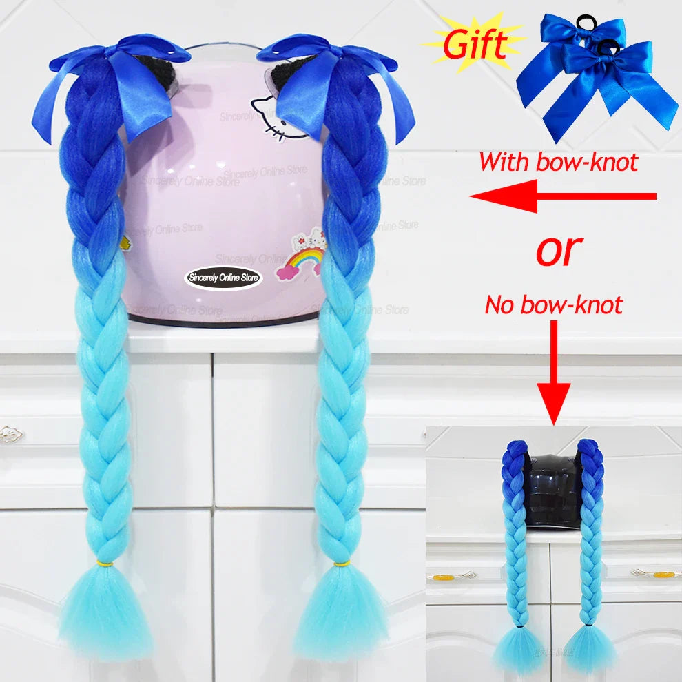 2pcs Motorcycle Helmet Braids - Woman's Twist Pigtail Wig for Helmets, 164 Colors with Sucker