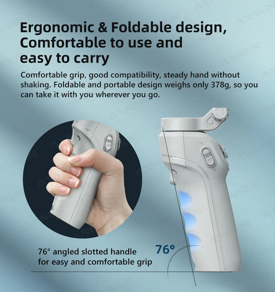 3 Axis Handheld Gimbal Stabilizer with Fill Light – Smartphone Stabilizer for iPhone & Android, Face Tracking, TikTok, Vlog – HQ6