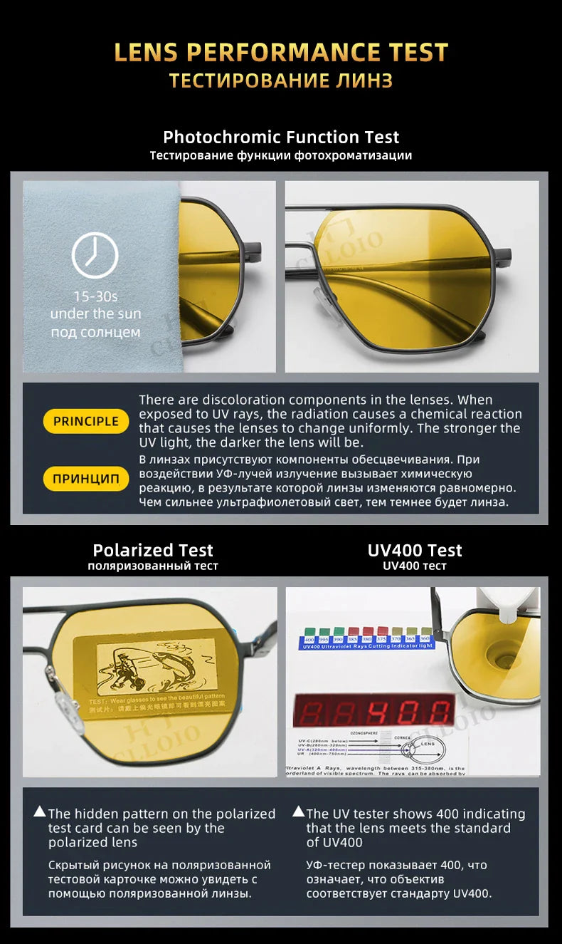 CLLOIO Anti-Glare Day & Night Vision Glasses – Polarized Photochromic UV400 Driving Sunglasses for Men & Women