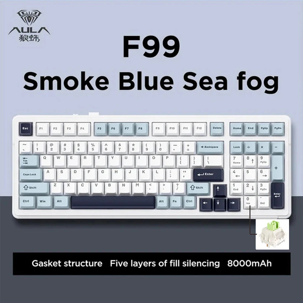 AULA F99 99-Key Gaming Mechanical Keyboard – Wired, 2.4G Wireless, Bluetooth, Hot-Swappable PBT Gasket RGB for Gaming & Typing