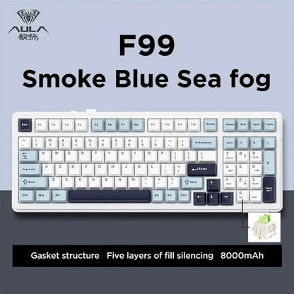AULA F99 99-Key Gaming Mechanical Keyboard – Wired, 2.4G Wireless, Bluetooth, Hot-Swappable PBT Gasket RGB for Gaming & Typing