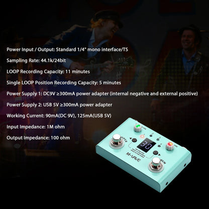 M-VAVE LOST TEMPO Effect Pedal – 2 in 1 Drum & Looper Mini Pedal with Double Footswitch, Drum Machine Pedal