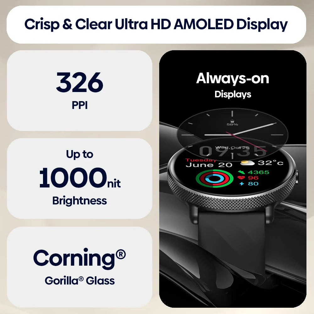 Zeblaze GTR 3 Pro Smartwatch — AMOLED Display Fitness Watch with Call Function, 316L Stainless Steel for Men & Women