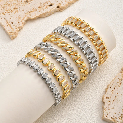14K Gold Plated Paperclip Chain Bracelet with Cubic Zirconia Chunky Adjustable Link Jewelry for Women