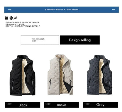 Men’s Autumn & Winter Cotton Vest Jacket – Casual Warm Sleeveless Top with Standing Collar, Plus Size Multifunctional Outerwear