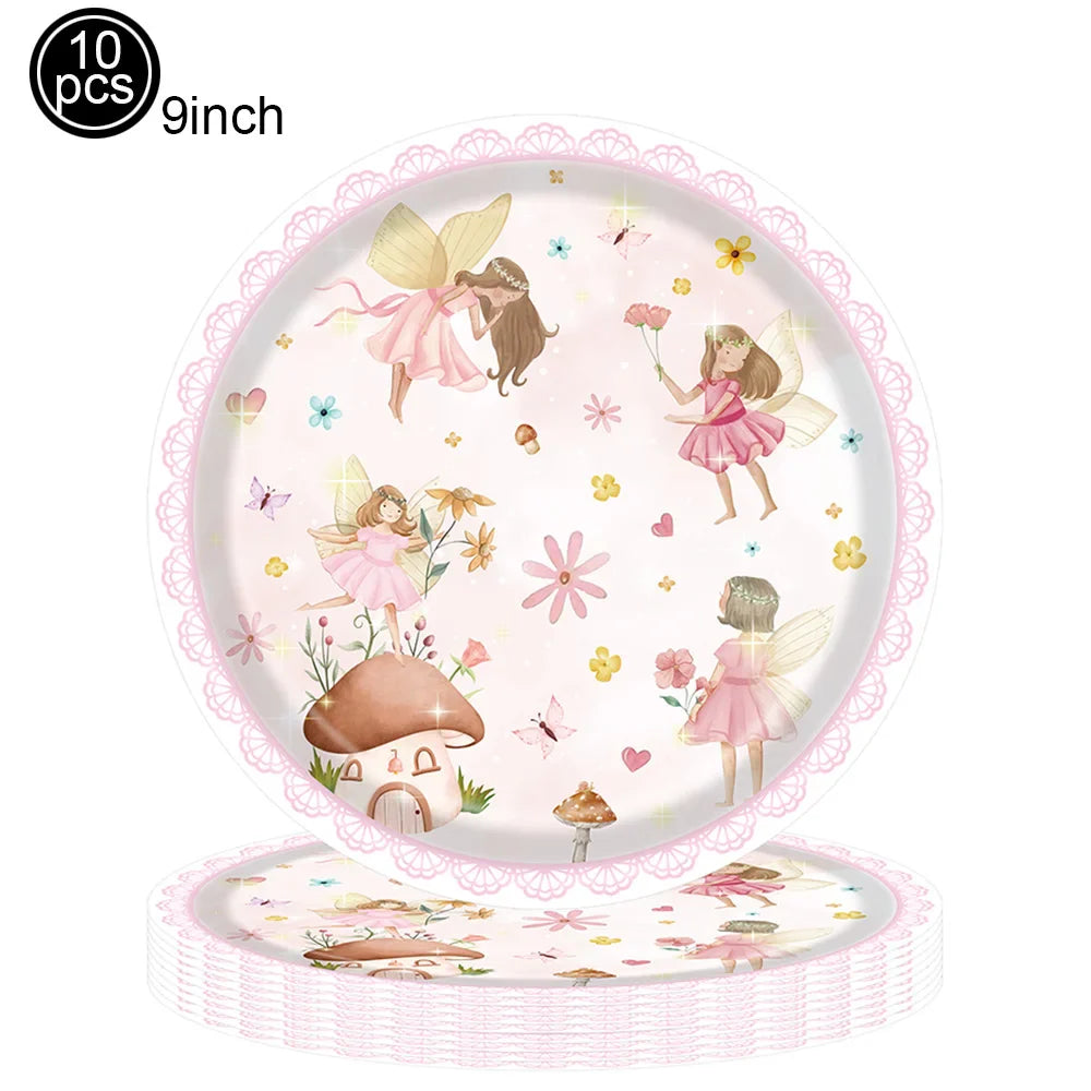 Pink Butterfly Fairy Party Tableware Set – Disposable Plates, Cups & Napkins for Birthday, Wedding & Baby Shower Decor