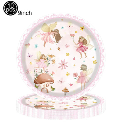 Pink Butterfly Fairy Party Tableware Set – Disposable Plates, Cups & Napkins for Birthday, Wedding & Baby Shower Decor