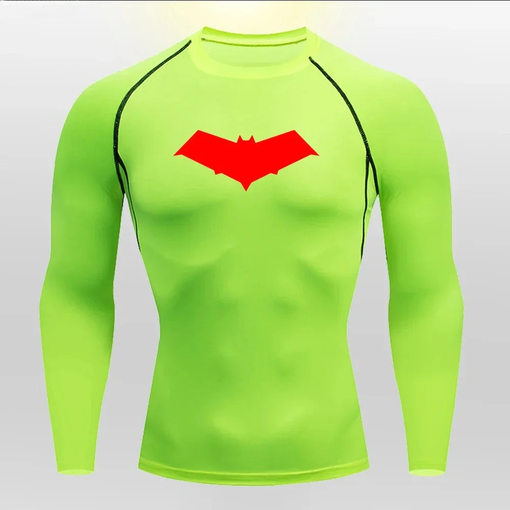 Men’s Summer Casual Compression T-Shirt — Quick-Dry Bat Print Fitness, Gym, MMA Rashguard Workout Tee