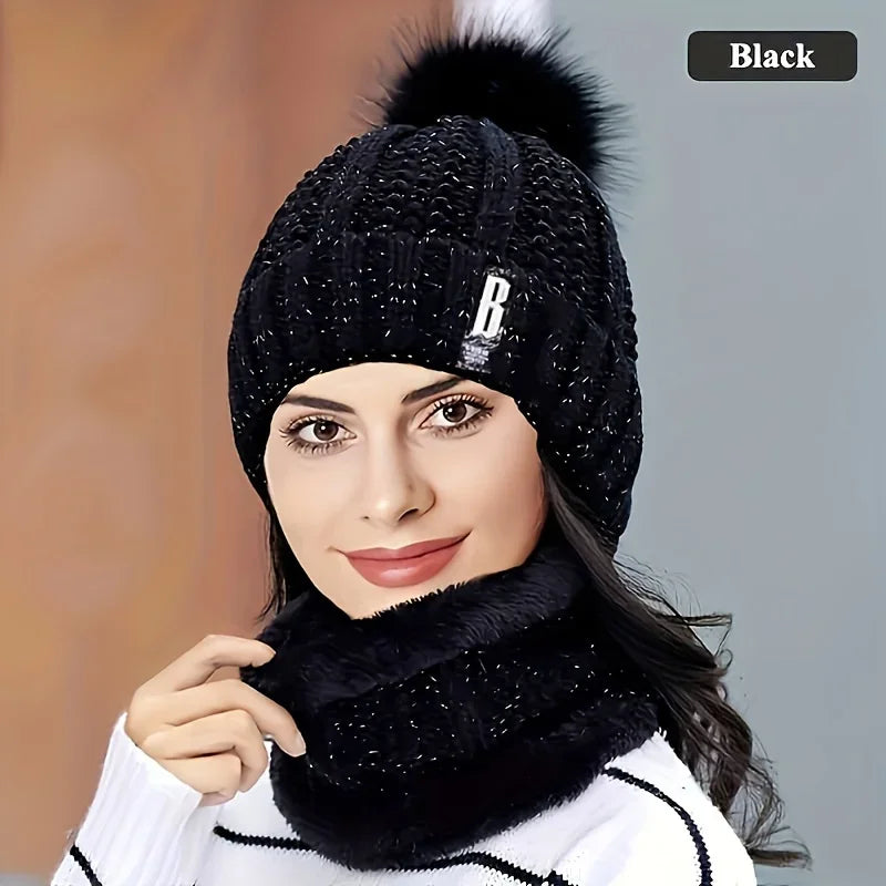 Winter Warm Knit Hat Set – Thick Plush Windproof Cold Weather Casual Hat