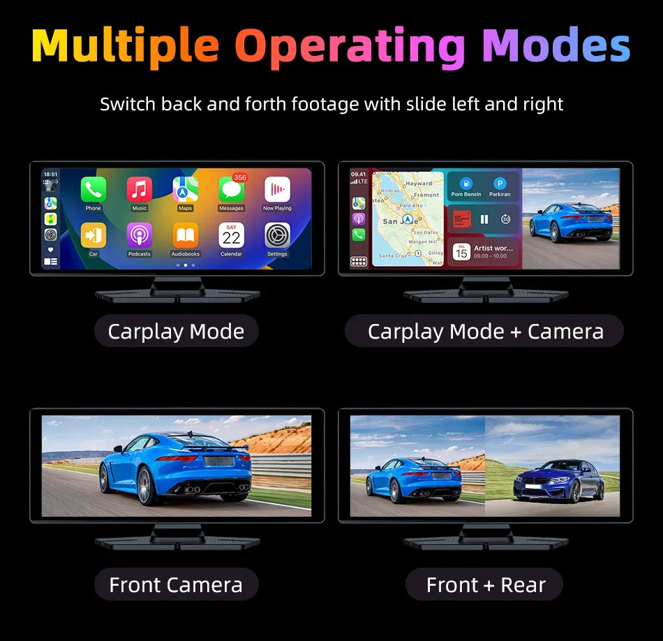 7"/10.26" 4K Dash Cam — Car DVR with Wireless CarPlay, Android Auto, 350° Rotating Lens, GPS & Bluetooth