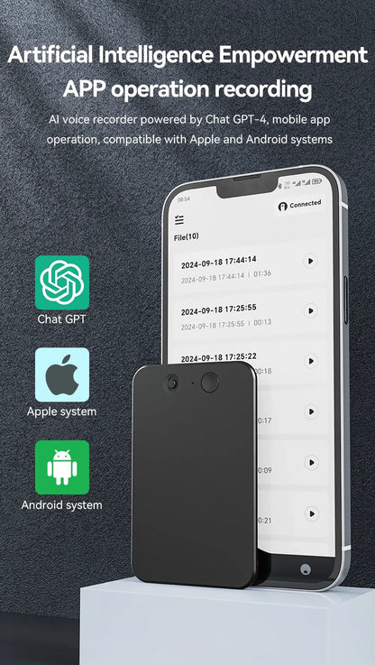 AI-Powered ChatGPT-4 Phone Call Recorder – Mini Audio Voice Recorder, Transcribe & Summarize, 58 Language Translator, Audio Dictaphone