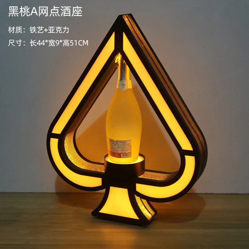 Luminous Spade A Champagne Bottle Display Stand – Rechargeable Wrought Iron VIP Bar Display Base