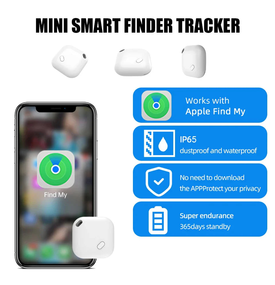Mini Tracking Device for Apple Find My — Smart iTag Bluetooth GPS Tracker for Keys, Child, Pet & Car, iOS Compatible