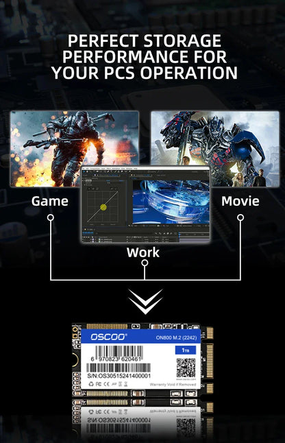 OSCOO M.2 SATA3.0 SSD — 2242mm NGFF 128GB-2TB Internal Solid State Drive with 3D TLC NAND Flash