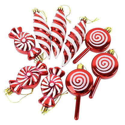 6PCS Christmas Candy Cane & Lollipop Hanging Ornaments – Festive Tree Pendants for Home Holiday Decor