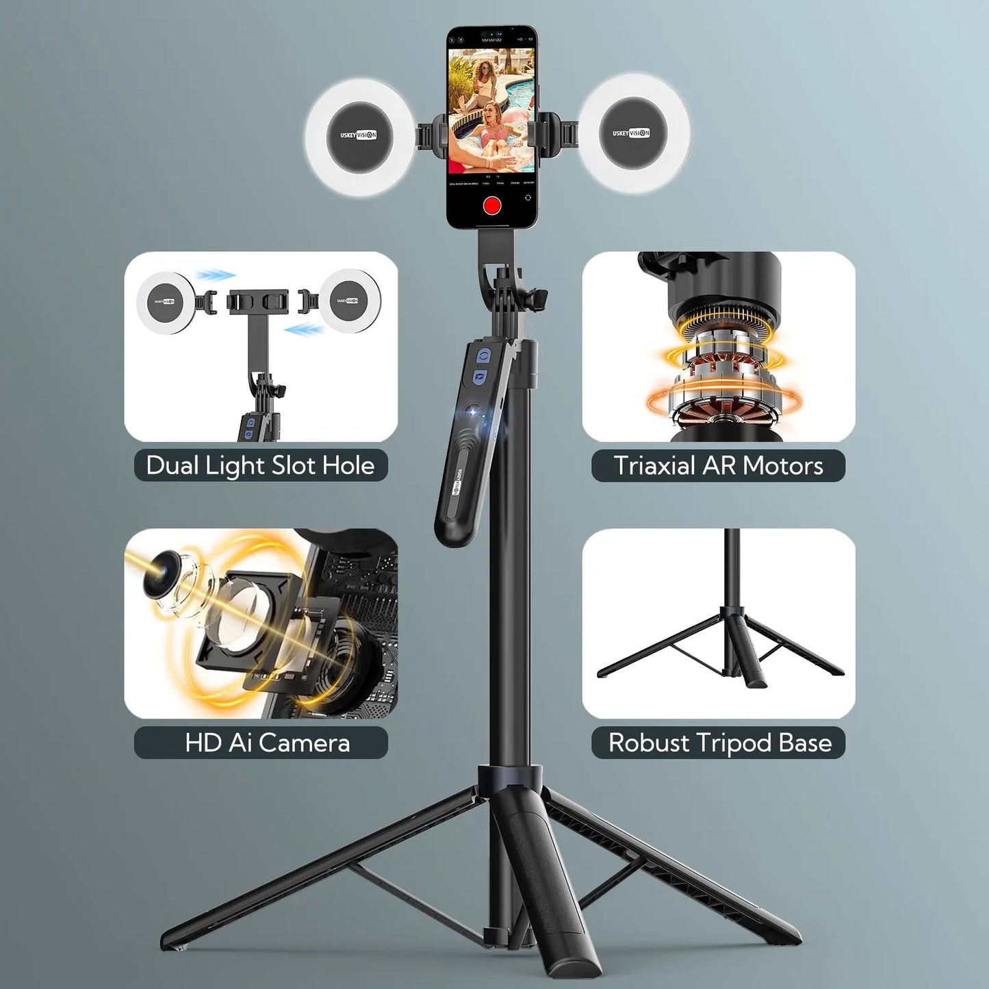 Smartphone Selfie Stick Gimbal Stabilizer – Anti-Shake Pan-Tilt Tripod with Bluetooth Remote & AI Follow