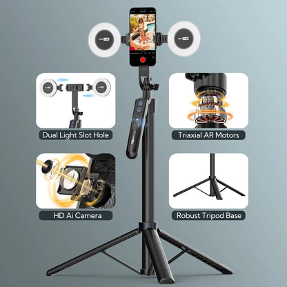 Smartphone Selfie Stick Gimbal Stabilizer – Anti-Shake Pan-Tilt Tripod with Bluetooth Remote & AI Follow