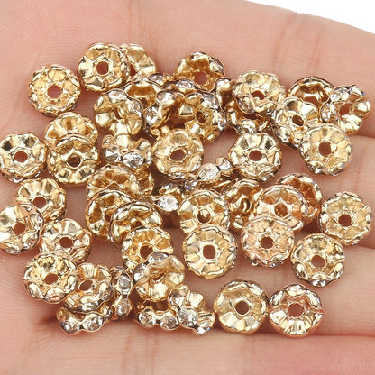 50PCS Rhinestone Spacer Beads Set – Multi-Color Crystal Rondelle Metal Beads for DIY Jewelry & Bracelet Making