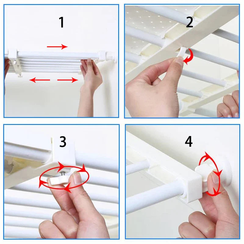 White Expandable Divider - Adjustable Clothing Closet Shelf for Wardrobe, Kitchen, and Bathroom Storage, Punch-free Shelf Dividers