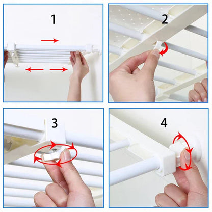 White Expandable Divider - Adjustable Clothing Closet Shelf for Wardrobe, Kitchen, and Bathroom Storage, Punch-free Shelf Dividers