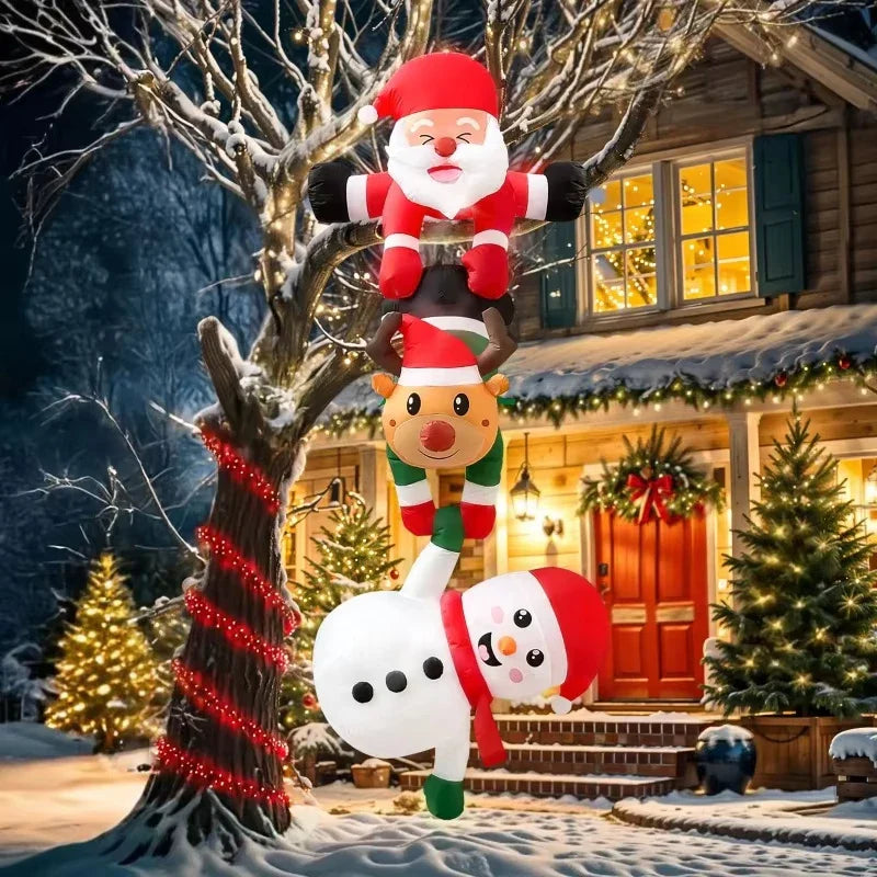 2.4M Inflatable Christmas Climbing Santa Claus – With Reindeer & Snowman, Built-in LED for Outdoor Roof, Tree, and Yard Party Decor