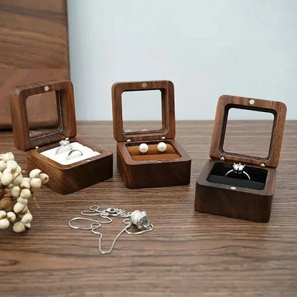 Personalized Walnut Wooden Ring Box - Custom Name Engagement & Wedding Anniversary Gift