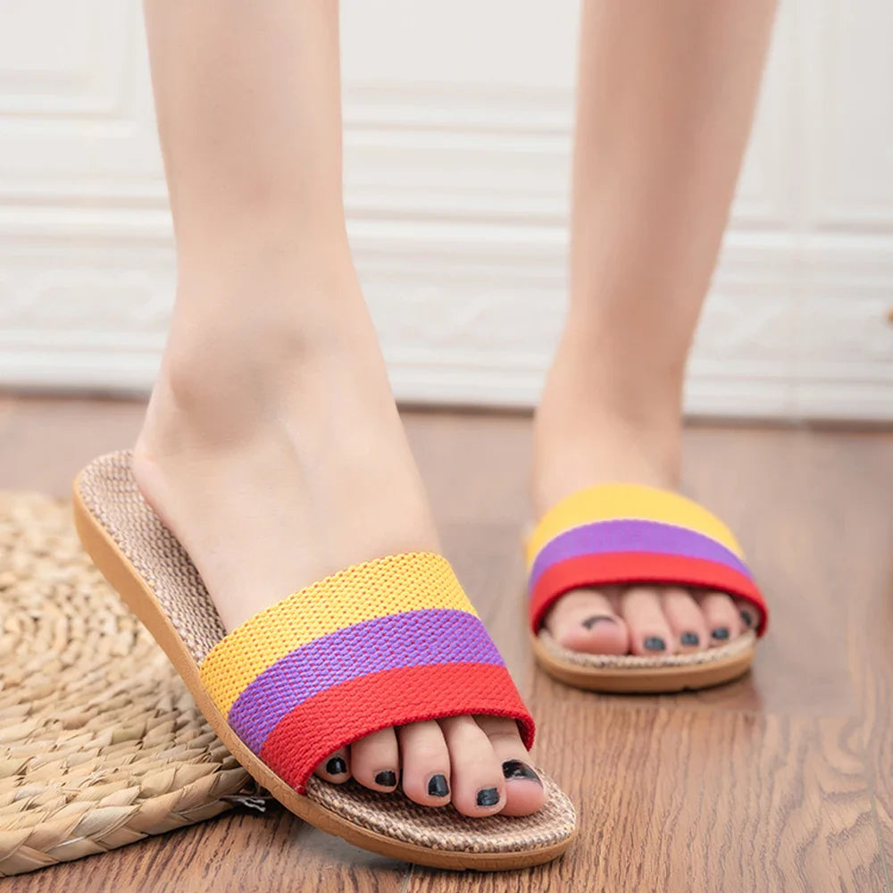 Women's Summer Linen Slippers – Lightweight EVA Flat Sandals, Casual Home Shoes